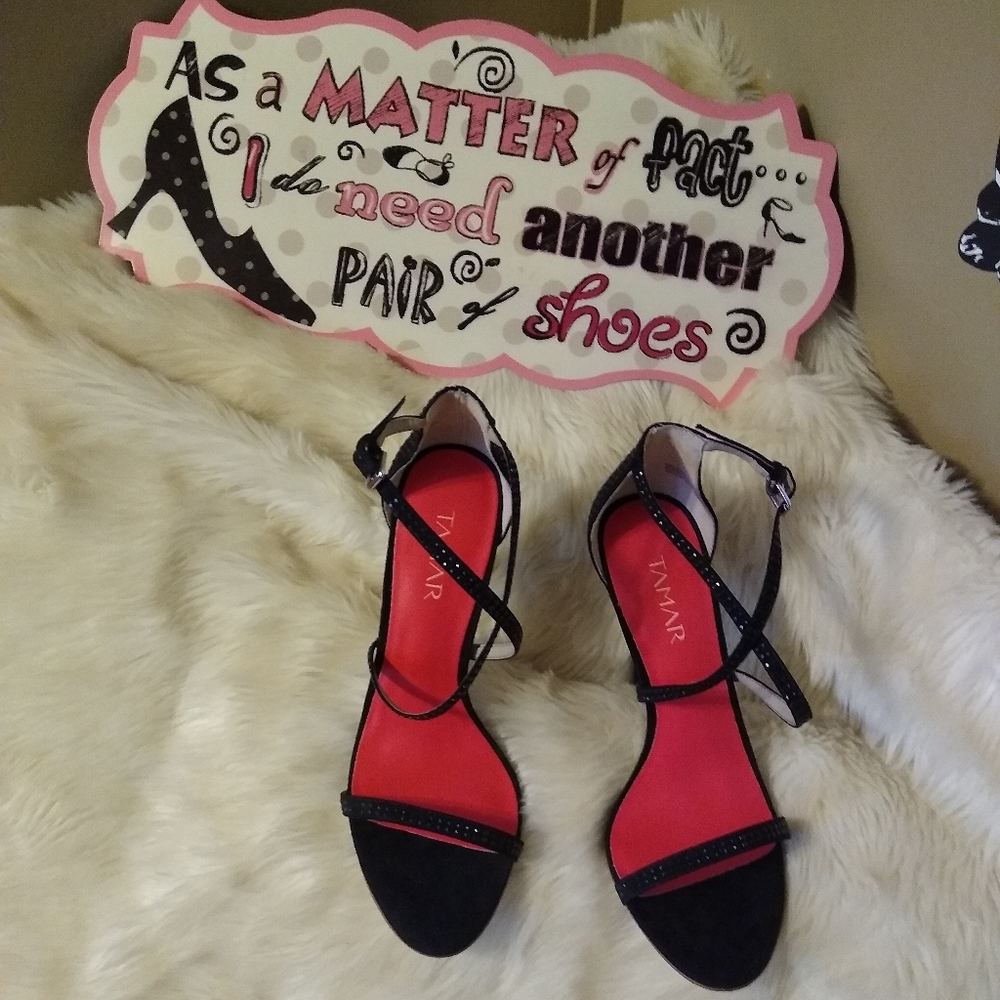 Microsuede Black Stud Heels